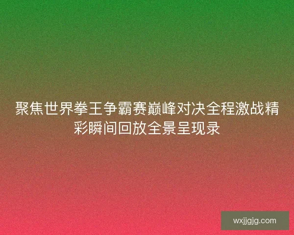 聚焦世界拳王争霸赛巅峰对决全程激战精彩瞬间回放全景呈现录