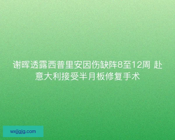谢晖透露西普里安因伤缺阵8至12周 赴意大利接受半月板修复手术 谢晖透露西普里安因伤缺阵8至12周 赴意大利接受半月板修复手术