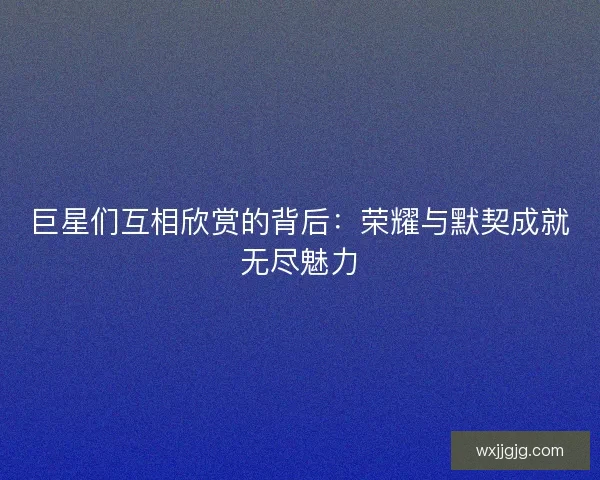 巨星们互相欣赏的背后：荣耀与默契成就无尽魅力
